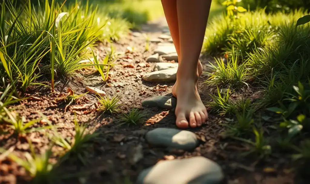 Bare feet on a stone path